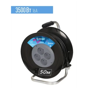 90192177 Удлинитель на катушке Космос YKKsm50m-4g(16A) 4 розетки без заземления 2x1.5 мм 50 м 3500 Вт цвет черный STLM-1346991