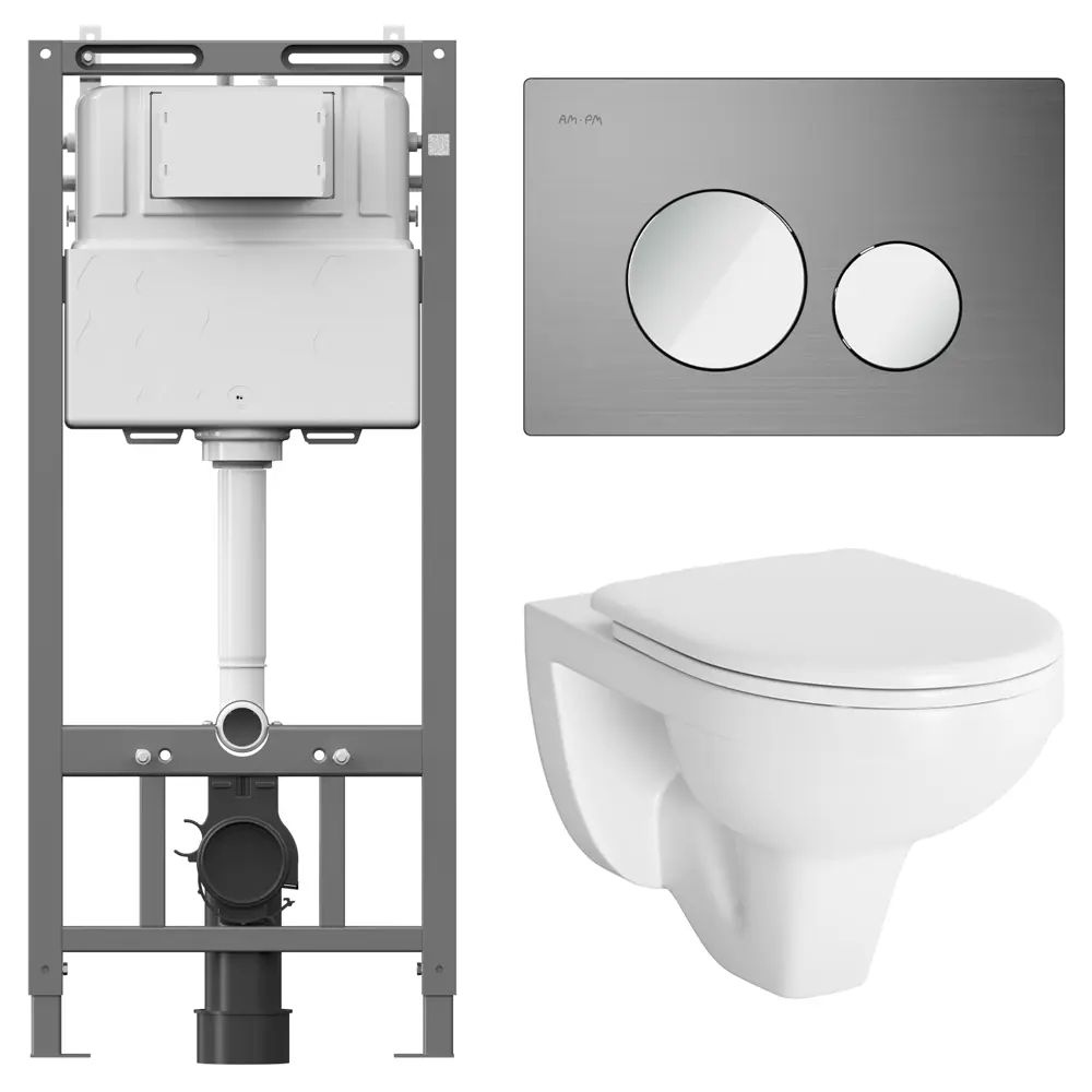 Комплект инсталляции AM.PM Tech с ободковым унитазом Damixa Jupiter клавиша AM.PM Tech L хром STLM-2082856