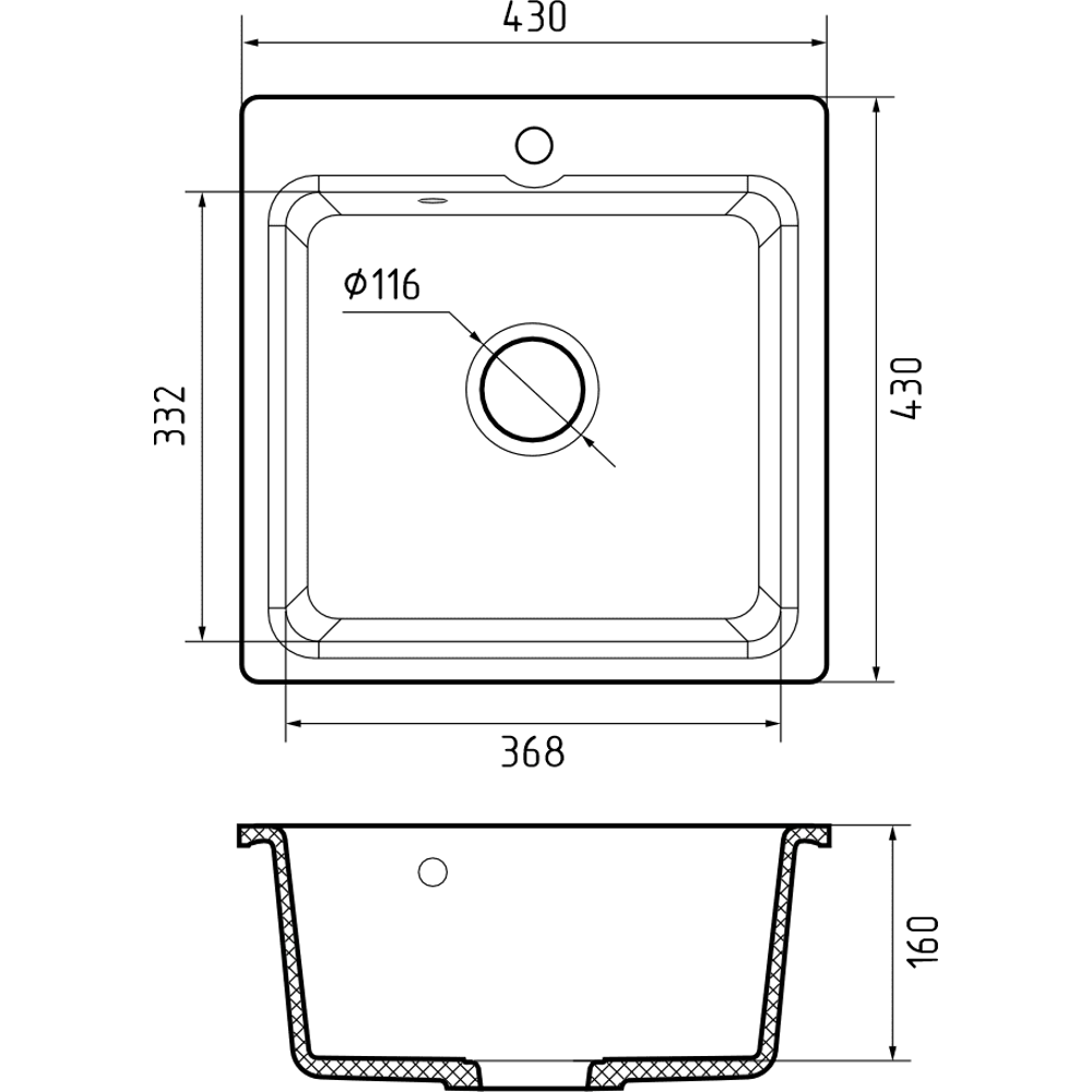 GRANFEST Smart GF-SM 430 - Врезная кухонная мойка из мраморной крошки черного цвета 89364736 STLM-0884721 - Вид №4