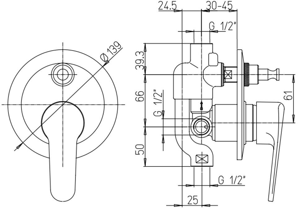 Paini Cooper 80CR691 смеситель встраиваемый для душа с дивертором - Вид №1