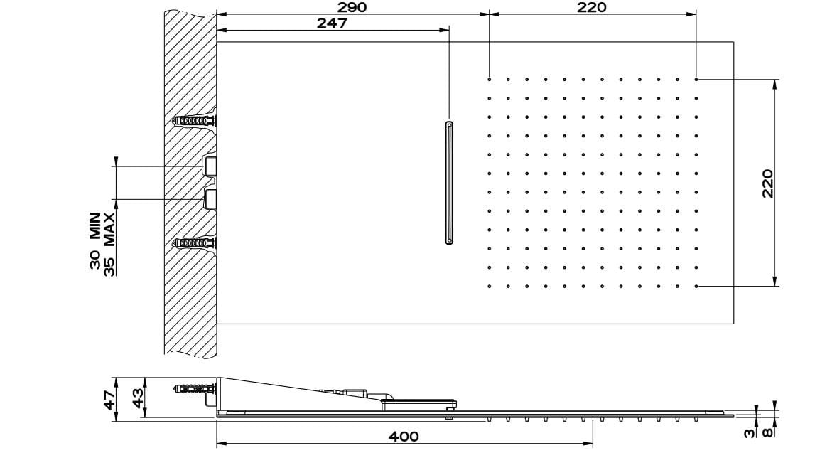Нержавеющая сталь ультра-плоская насадка для душа с водопадом Gessi трехмиллиметровые ARCH-00033133 - Вид №9