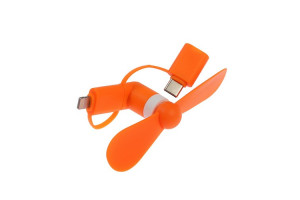 16393536 Вентилятор 3 в 1 LTF-02, разъем micro USB, Lightinhg, Type-C, оранжевый 4487526 LUAZON