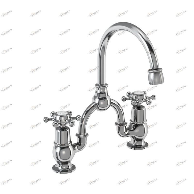 Смеситель для раковины на 2 отверстия с изогнутым изливом, с кнопкой Click-Clack [BI27 + W11]  Burlington T24-QT, T3, W11 