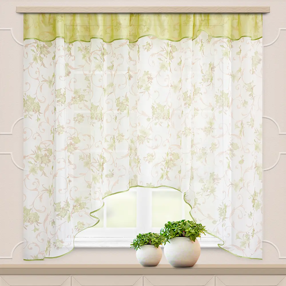 Комплект штор на ленте для кухни Кантри 285x160 см цвет зеленый WITERRA STLM-2013092