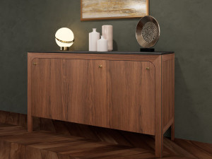 Шкаф из грецкого ореха с распашными дверями и столешницей из смолы