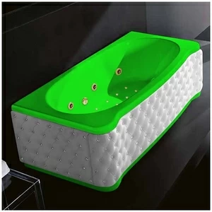 Ванна Gruppo treesse New Classic Young ATC-V674Q-DX-KBS-ZEZ зелёная с золотой фурнитурой гидромассажем аэромассажем и дезинфекцией прямоугольная правая белая кожа кристаллы сваровски