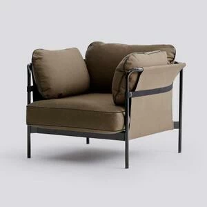 Кресло Can с черным основанием и обивкой цвета хаки