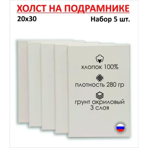 91000139 Набор холстов на подрамнике Holstpechat 20x30см (5 шт) белый мелкое зерно 280 г/м хлопок STLM-0837459
