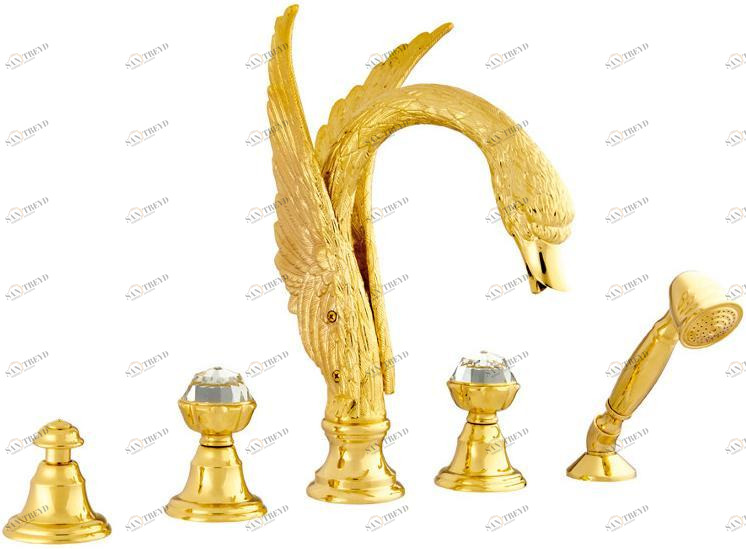 Bronces Mestre Комплект для ванны с 5 отверстиями, украшенный кристаллами swarovski® Antartica swan sun-id-1422416