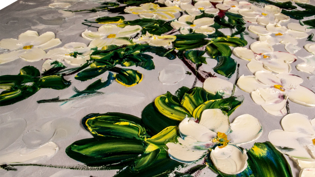 Картина на холсте 100х100 см "Цветы в саду" EVENHOME КАРТИНЫ МАСЛОМ 130028 Белый;зеленый;синий;разноцветный  - Вид №3