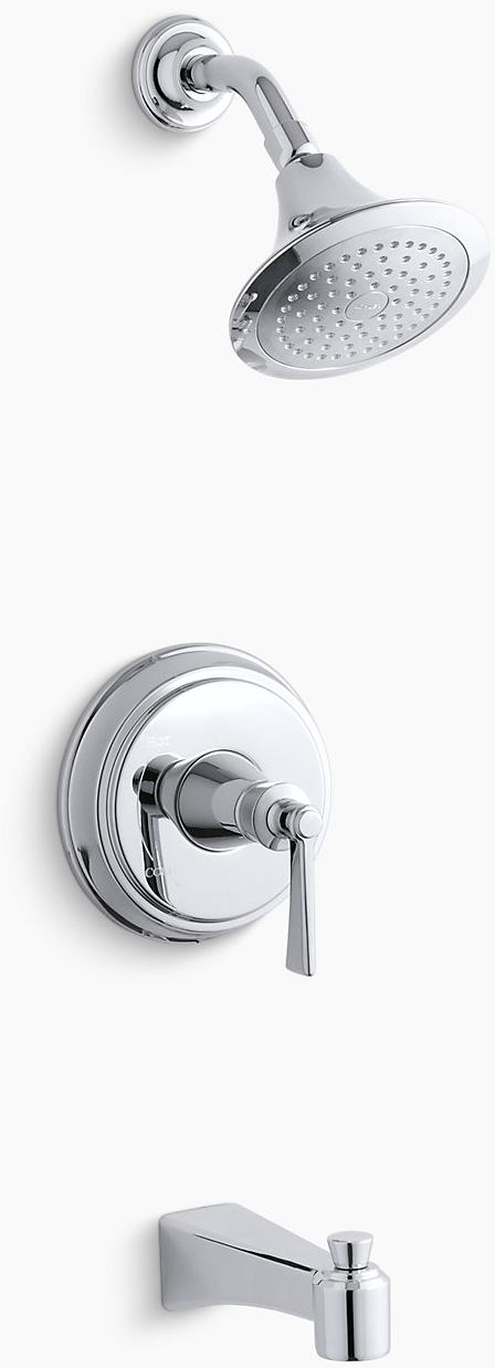 KOHLER Клапан для ванны и душа Archer Rite-Temp с рычажной ручкой, изливом и насадкой для душа 2,5 галлона в минуту K-TS11077-4-CP  - Вид №1