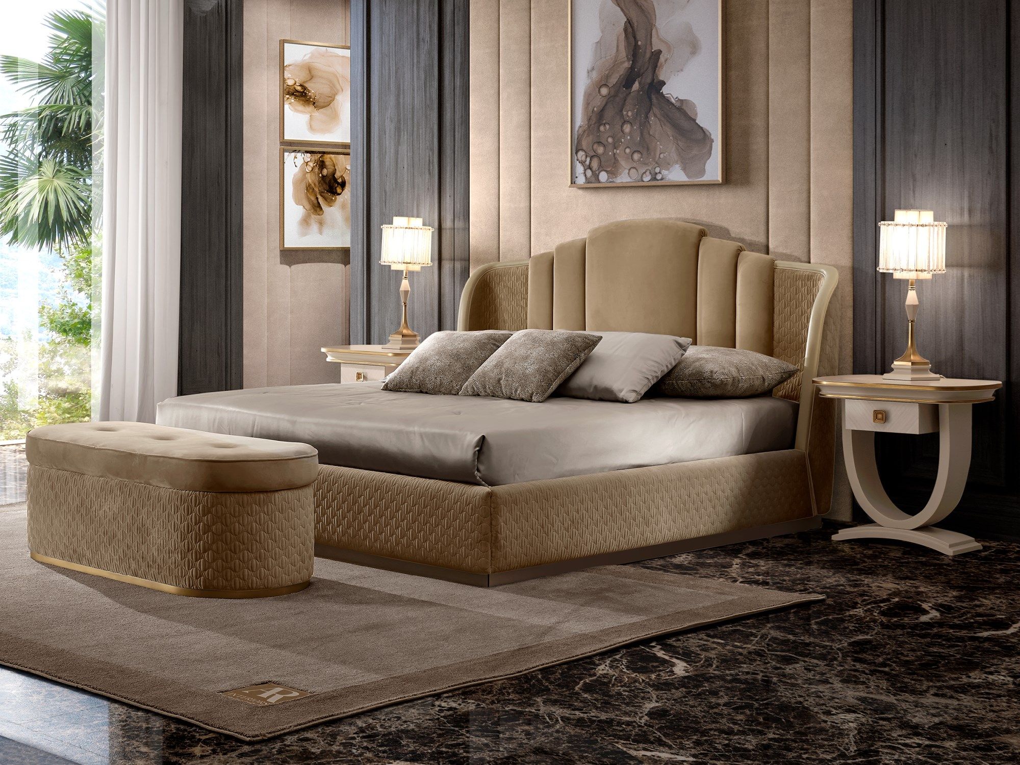 Тканевая кровать с мягким изголовьем A.R. Arredamenti ARCH-00056870 - Вид №2