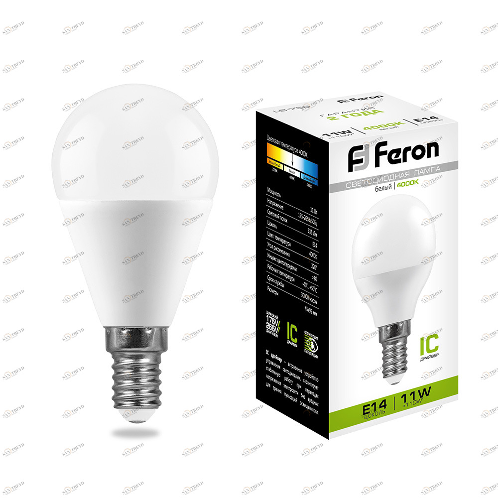 Лампа светодиодная Feron "Шарик" E14 11W 4000K LB-750 25947 FERON  00-3956685 Матовый 