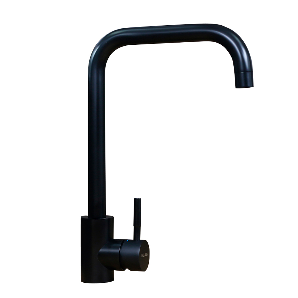 Смеситель д/кухни MELANA-610104B Tondo нерж.сталь, однорычажный, черный, литой излив  - Вид №1