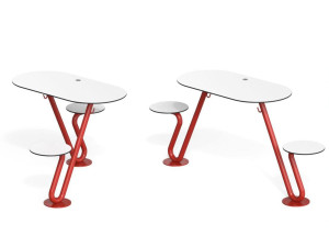 Круглый стальной стол для общественных мест со встроенными скамейками