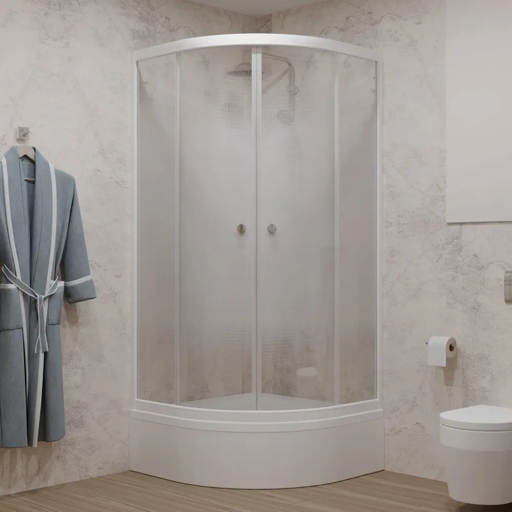 89373157 Душевой уголок Triton Лайт 1/4 круга средний поддон 90x90 см белый профиль прозрачное стекло раздвижной STLM-0984567 Santreyd - Вид №4