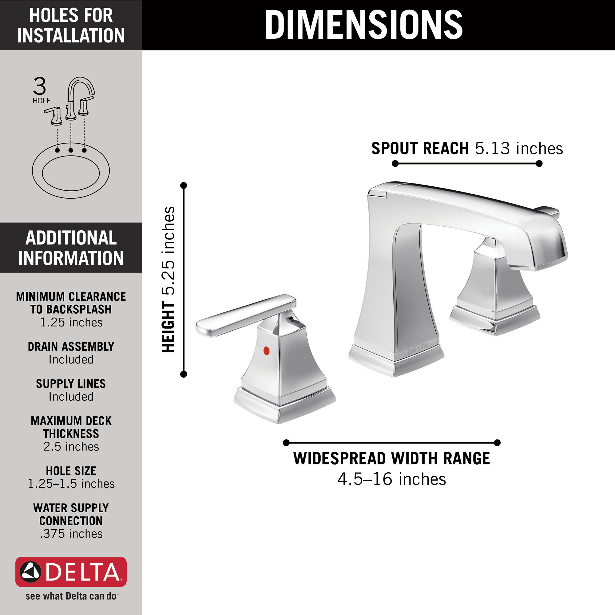 3564-MPU-DST Смеситель для ванной комнаты с двумя ручками и EZ Anchor® Delta Faucet Ashlyn Хром  - Вид №3