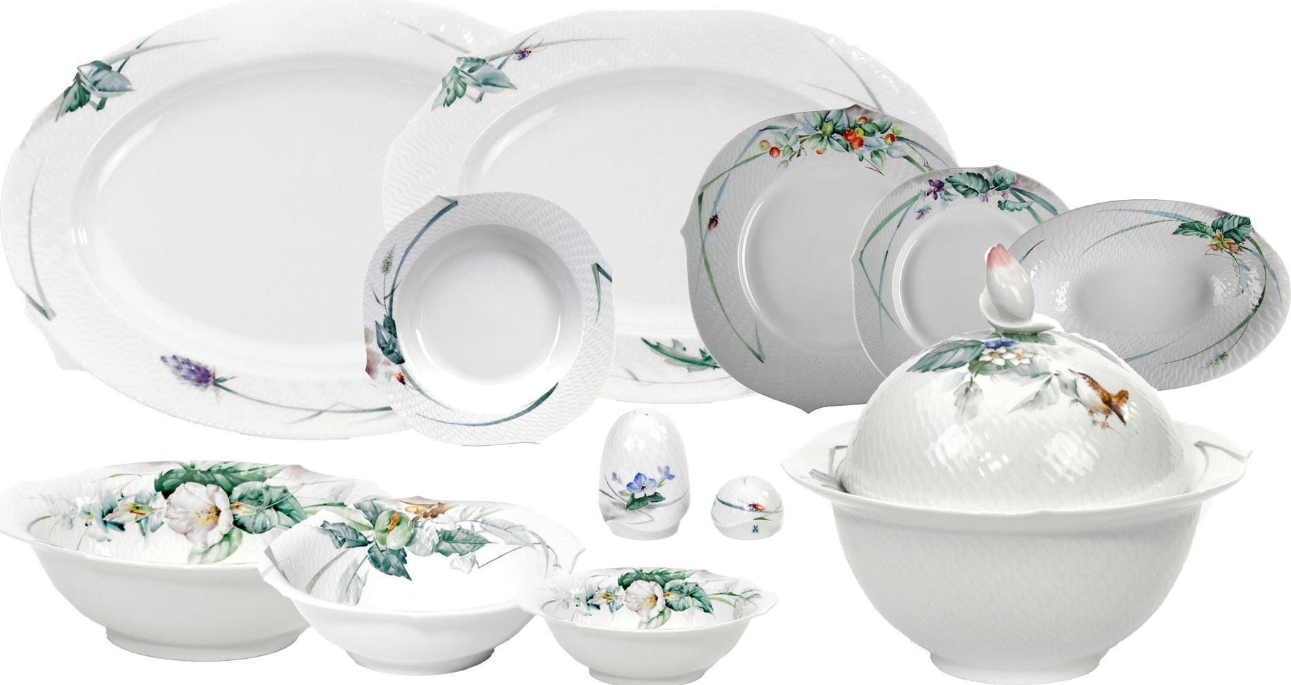 10626960 Meissen Сервиз столовый 6/21 "Игра волн, рельеф, дикая флора" Фарфор 