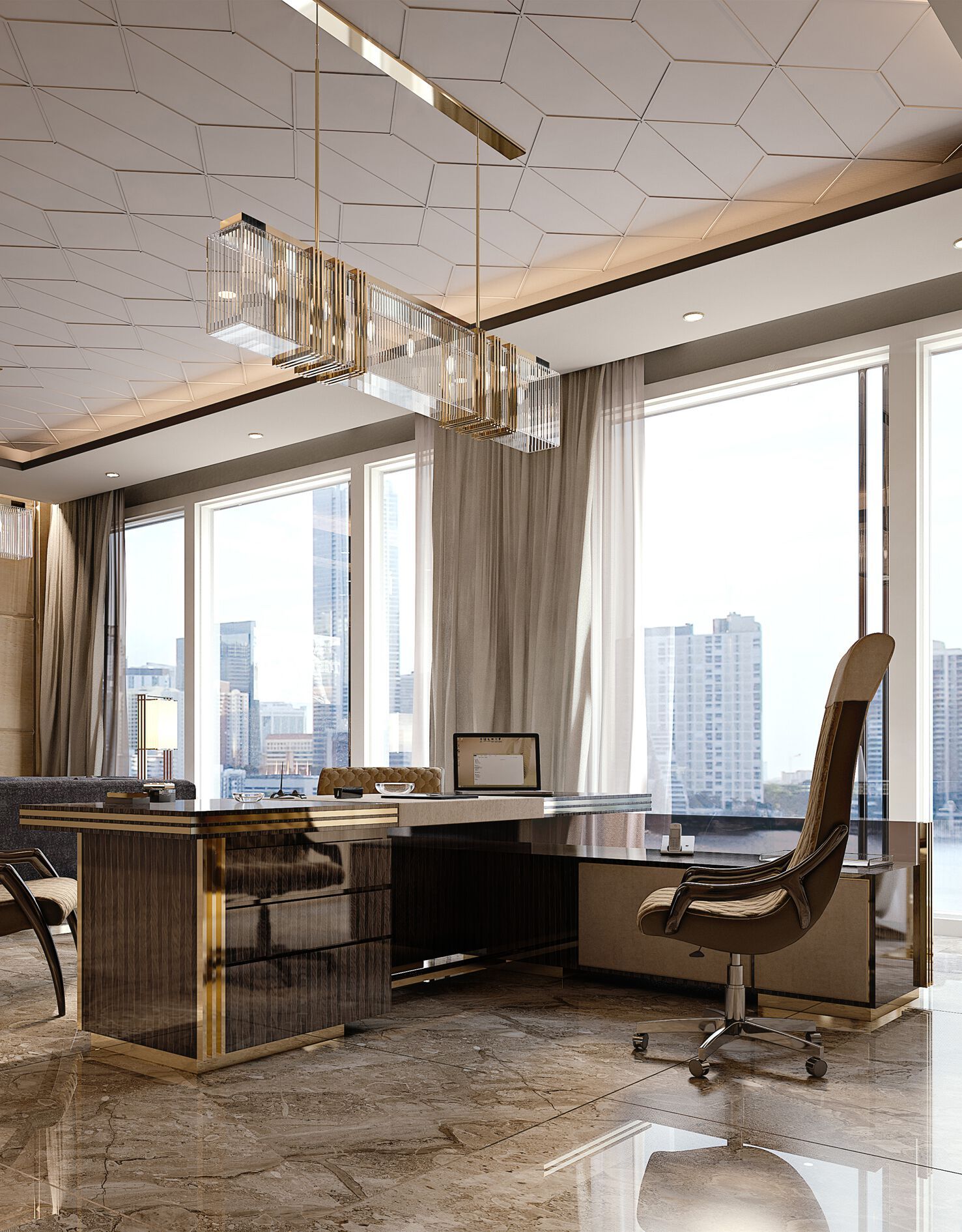 Кожаный угловой стол с ящиками Bizzotto Italia Symphony-Infinity ARCH-00094433