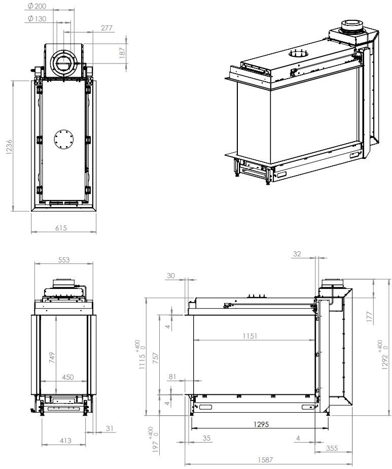 Газовый тройной закрытый камин KALFIRE GP115/75R ARCH-00130521 - Вид №4
