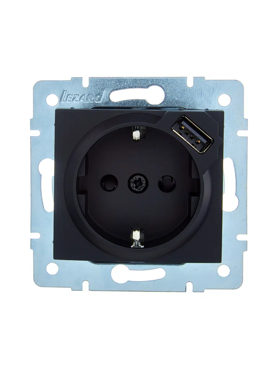 ASTI Розетка с/з + USB разъём чёрный бархат механизм LEZARD 7081-4288-181