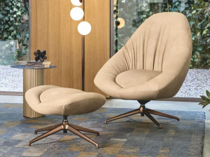 Вращающееся кресло из нубука с подставкой для ног