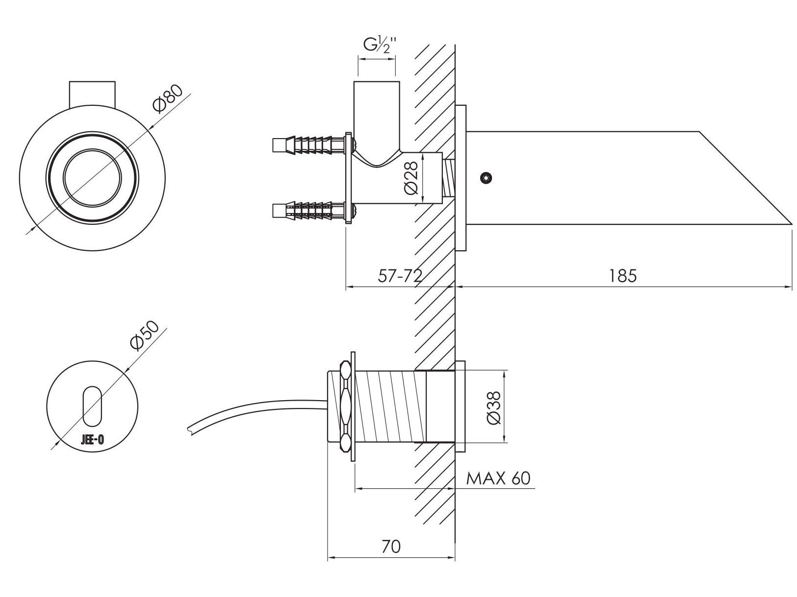Инфракрасный настенный смеситель для раковины из нержавеющей стали JEE-O ARCH-00014231 - Вид №1