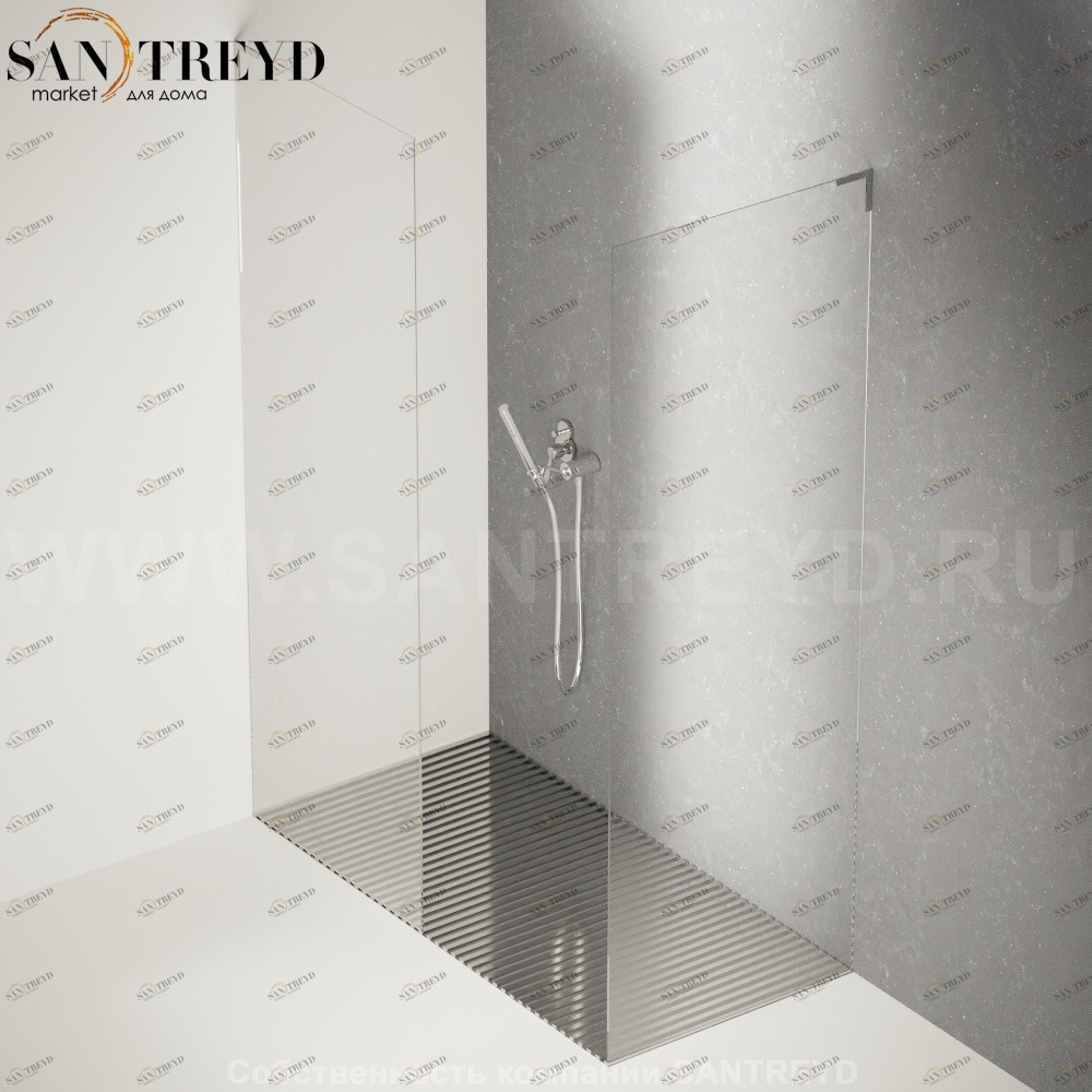 Душевое ограждение FLAT D подрезаемое, стеклянная экстрапрозрачная перегородка с поддоном из стали. Размеры: глубина от 70 до 95 см, длина от 140 до 160 см Agape DC60140160700950AE