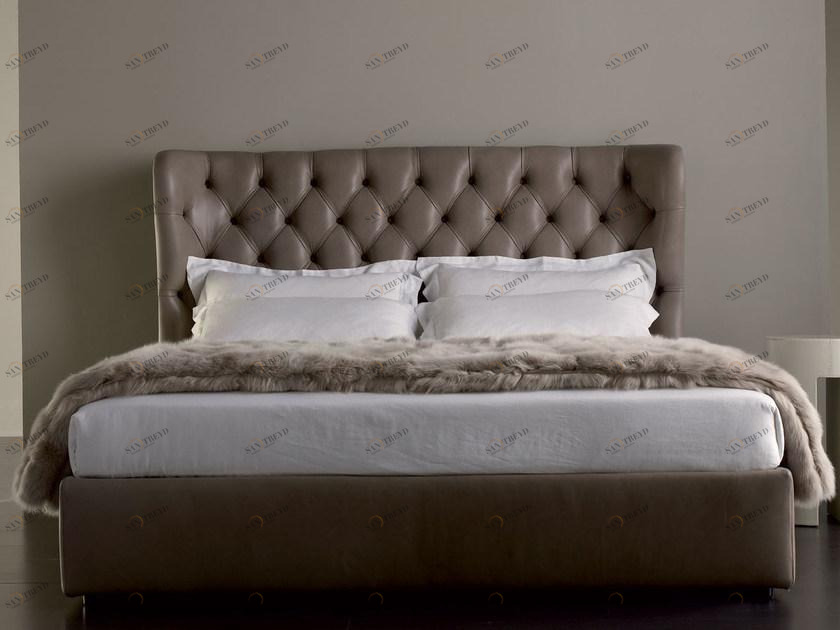 Meridiani Двуспальная кровать из кожи с тафтинговым изголовьем sun-id-1477573