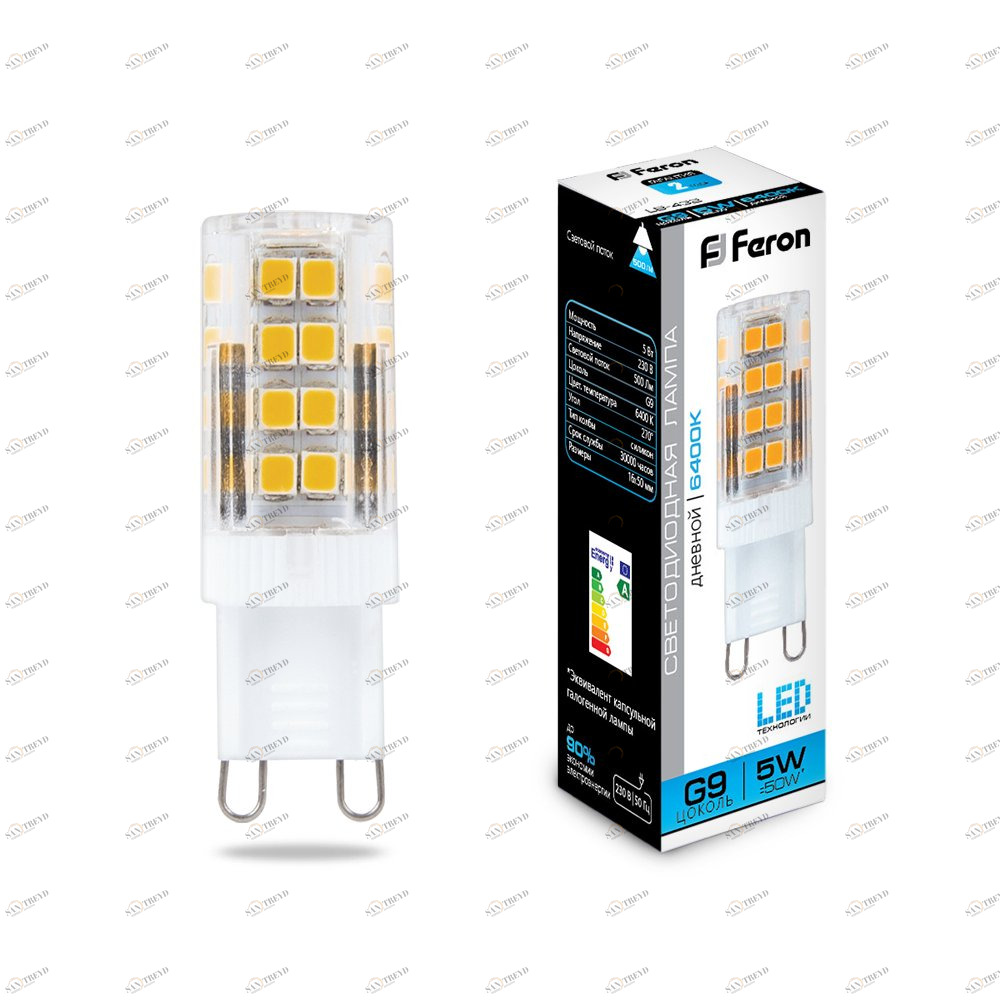 Лампа светодиодная Feron G9 5W 6400K LB-432 25771 FERON  00-3956536 Прозрачный 