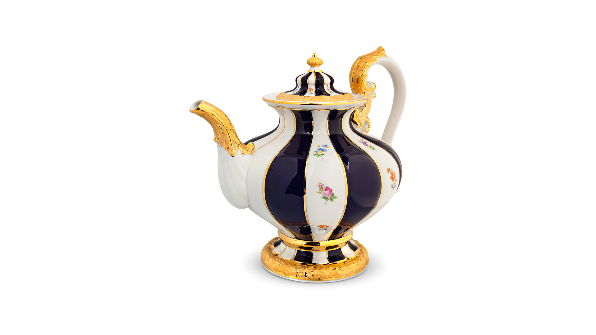 10676111 Meissen Сервиз чайный Meissen Форма - Икс на 4 персоны 16 предметов, (россыпь цветов, кобальт) Фарфор  - Вид №1