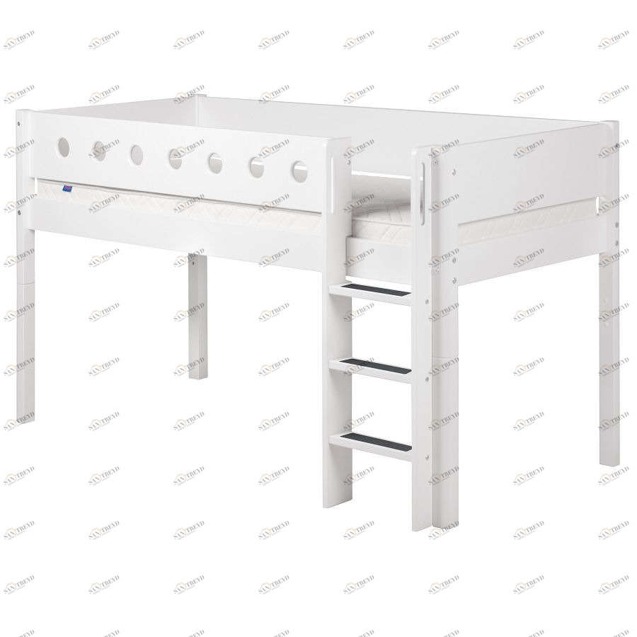 Кровать Flexa White с лестницей, 200 см, белая 801730940