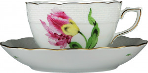 1051651 Herend Чашка чайная с блюдцем 250мл "Китти" (розовая) Фарфор