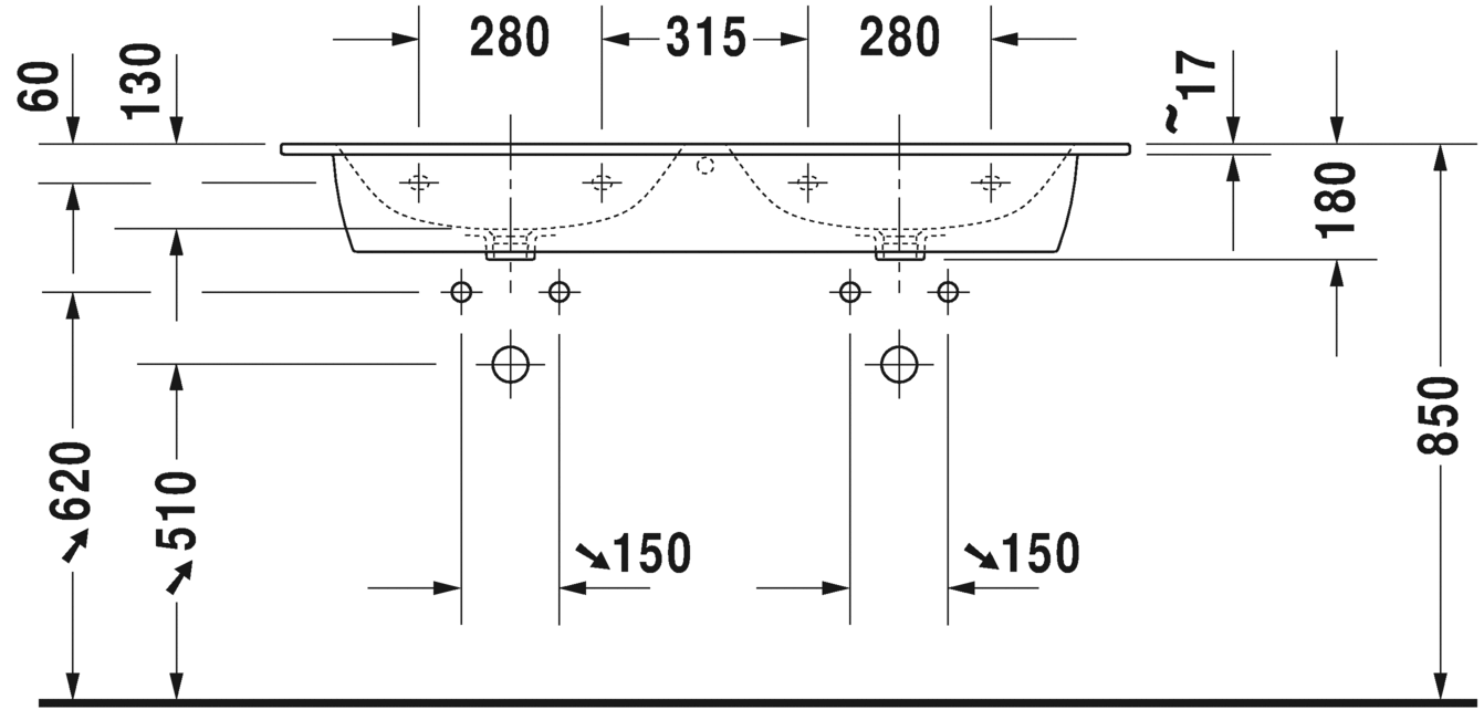 2336130058 Подвесная раковина настенная овальная Duravit ME BY STARCK - Вид №3