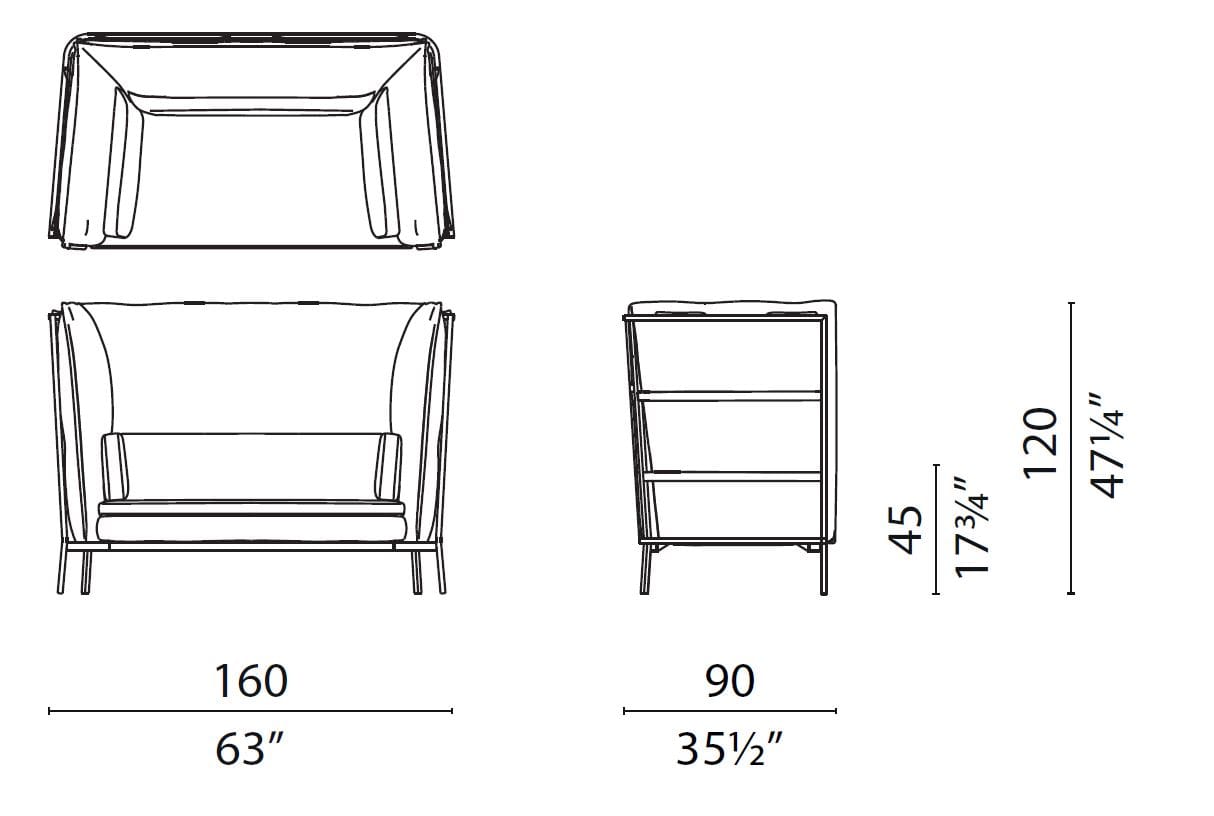 2-местный тканевый диван с высокой спинкой CAPPELLINI BASKET ARCH-00015847 - Вид №3
