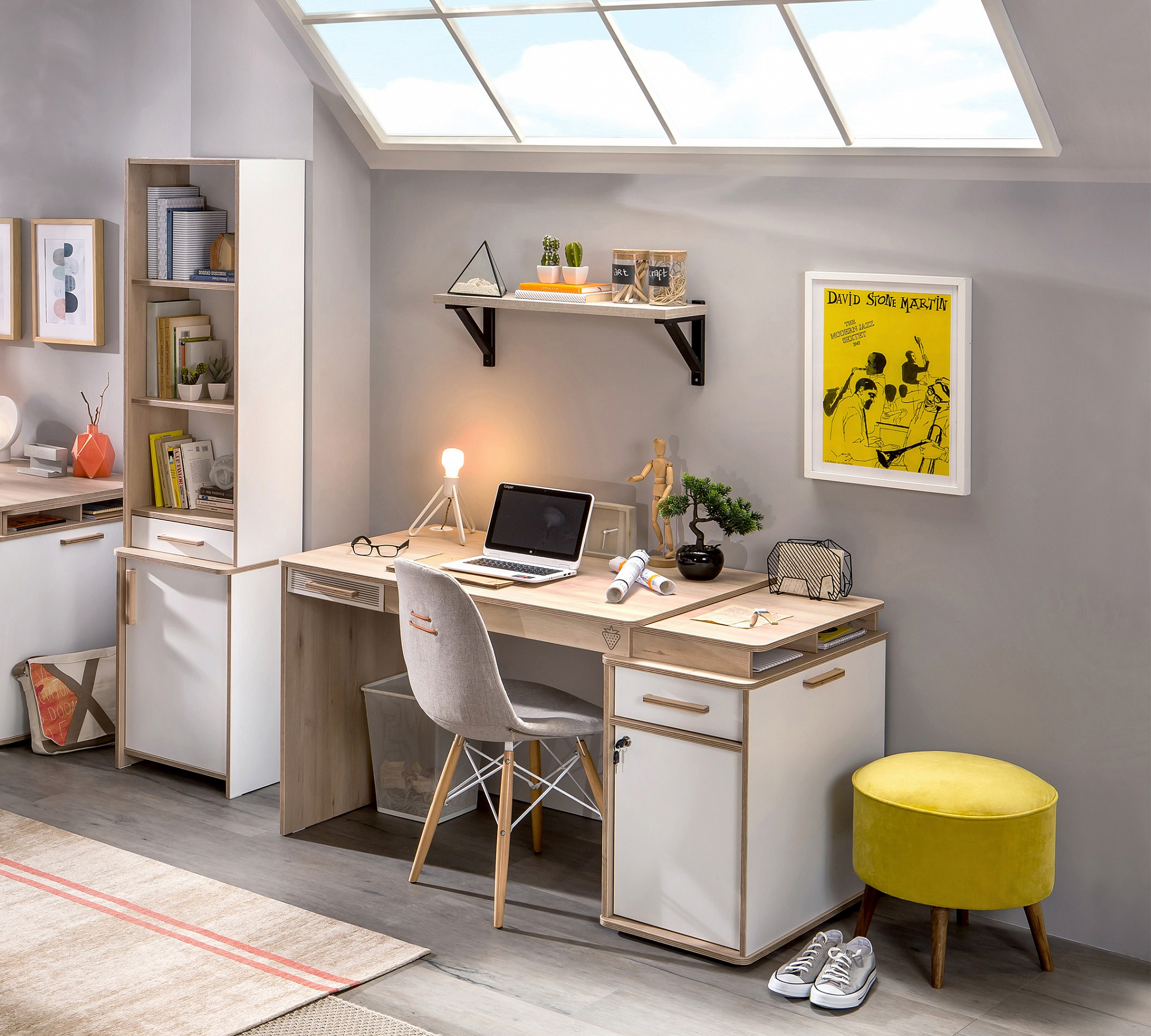 Стеллаж для книг белый с дверцей и ящиком Dynamic CILEK DYNAMIC 00-3832190 Белый Santreyd  - Вид №1