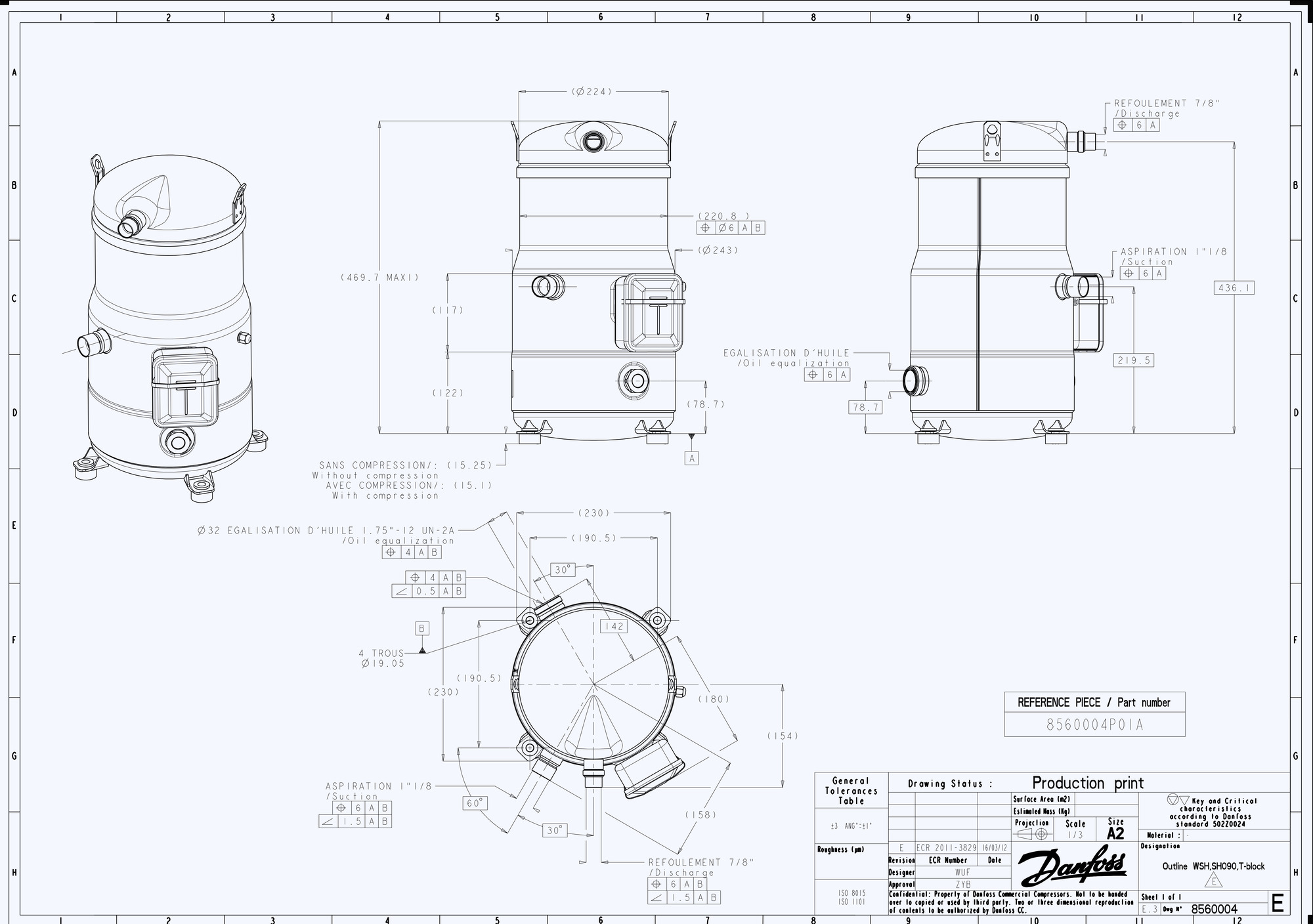 Danfoss SH — Герметичные спиральные компрессоры, R410A SH105A4ALC Компрессор спиральный 120H0212  - Вид №4