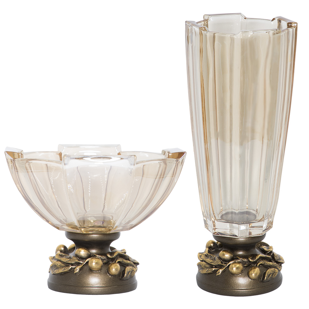 52102+52104 Фруктовница и ваза Oliva Branch Gold Бронза BOGACHO  - Вид №6