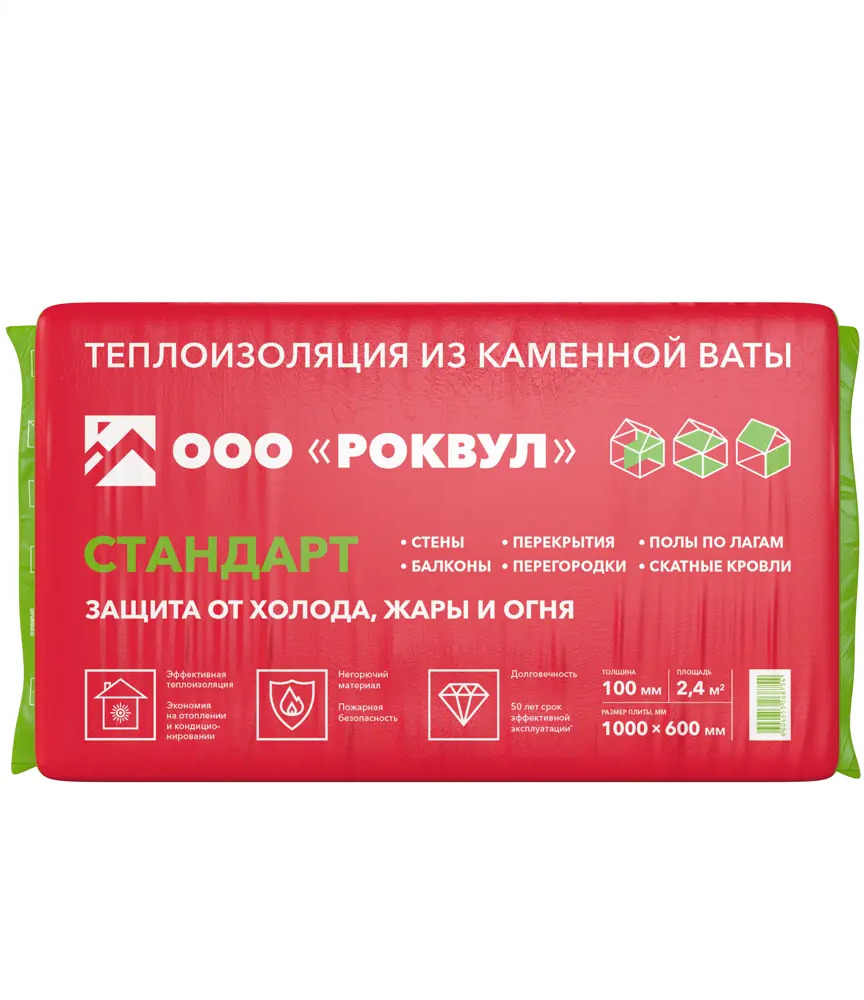 18722597 Утеплитель Rockwool Стандарт 100 мм 2.4 м² STLM-0012192