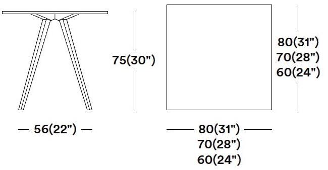 Tirolo Квадратный стол из массива дерева Milano 083 h75 - Вид №2