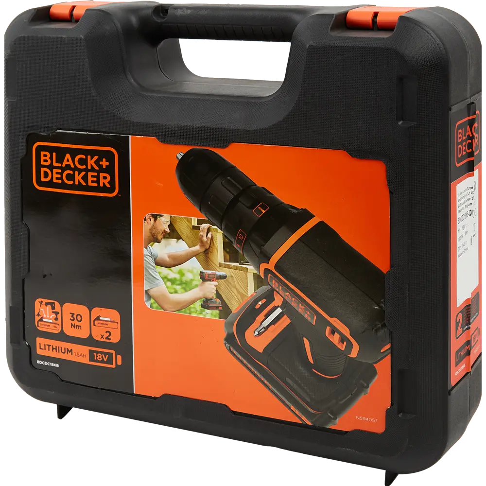 Дрель-шуруповёрт Black&Decker BDCDC18KB-QW, 18В Li-Ion 2x1.5Ач BLACK + DECKER STLM-2003175 - Вид №6