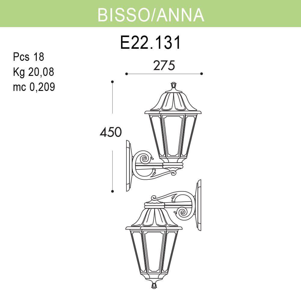 Уличный настенный светильник Fumagalli Bisso/Anna E22.131.000.AXF1R FUMAGALLI ПОД СТАРИНУ, ФОНАРЬ 190082 Черный  - Вид №1