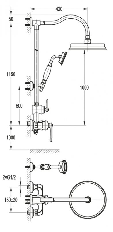 Душевая стойка со смесителем для верхнего и ручного душа CEZARES LIBERTY-F-CD-01 - Вид №1