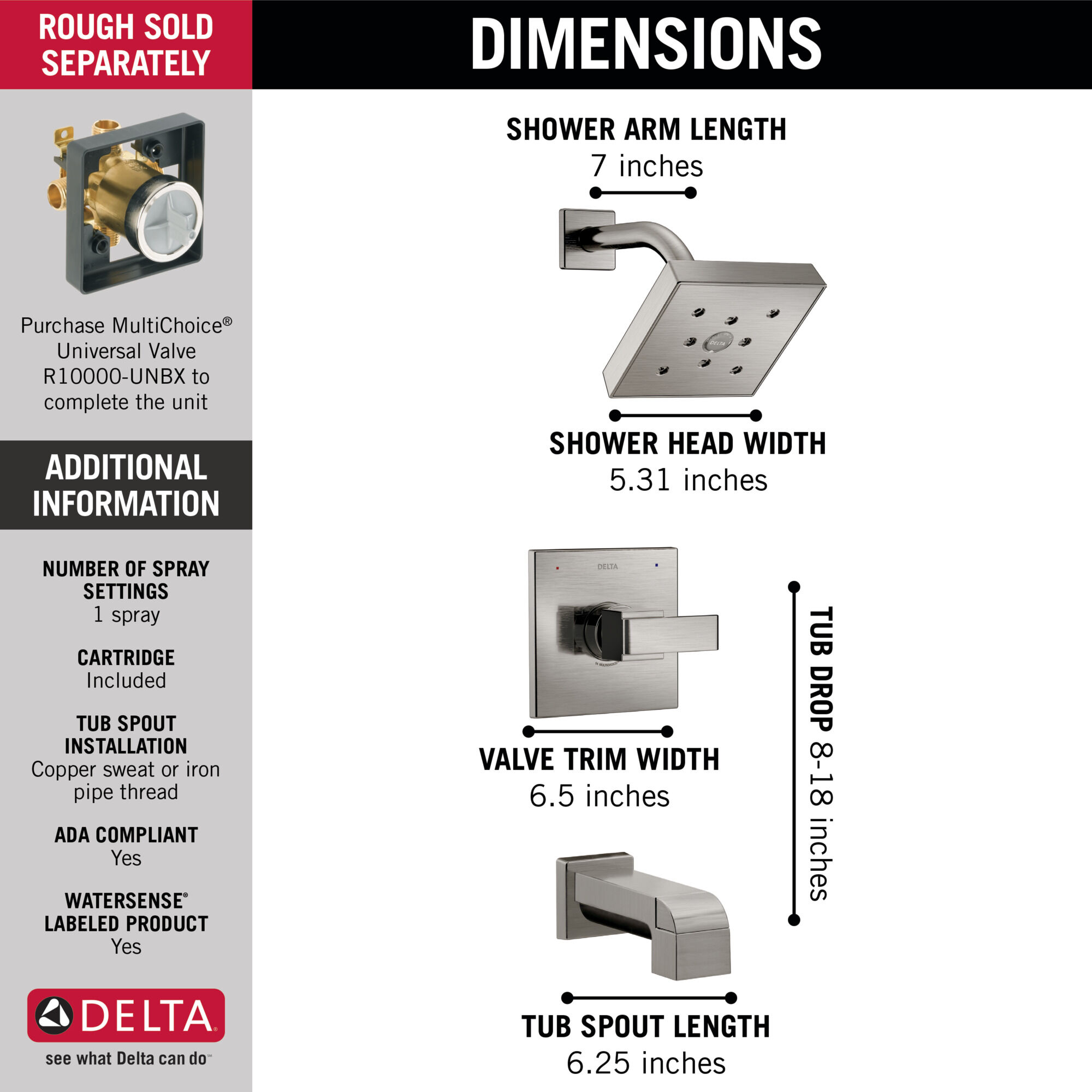 T14467-SS Monitor® 14 Series H2Okinetic® для ванны и душа Delta Faucet Ara Нержавеющая сталь - Вид №2