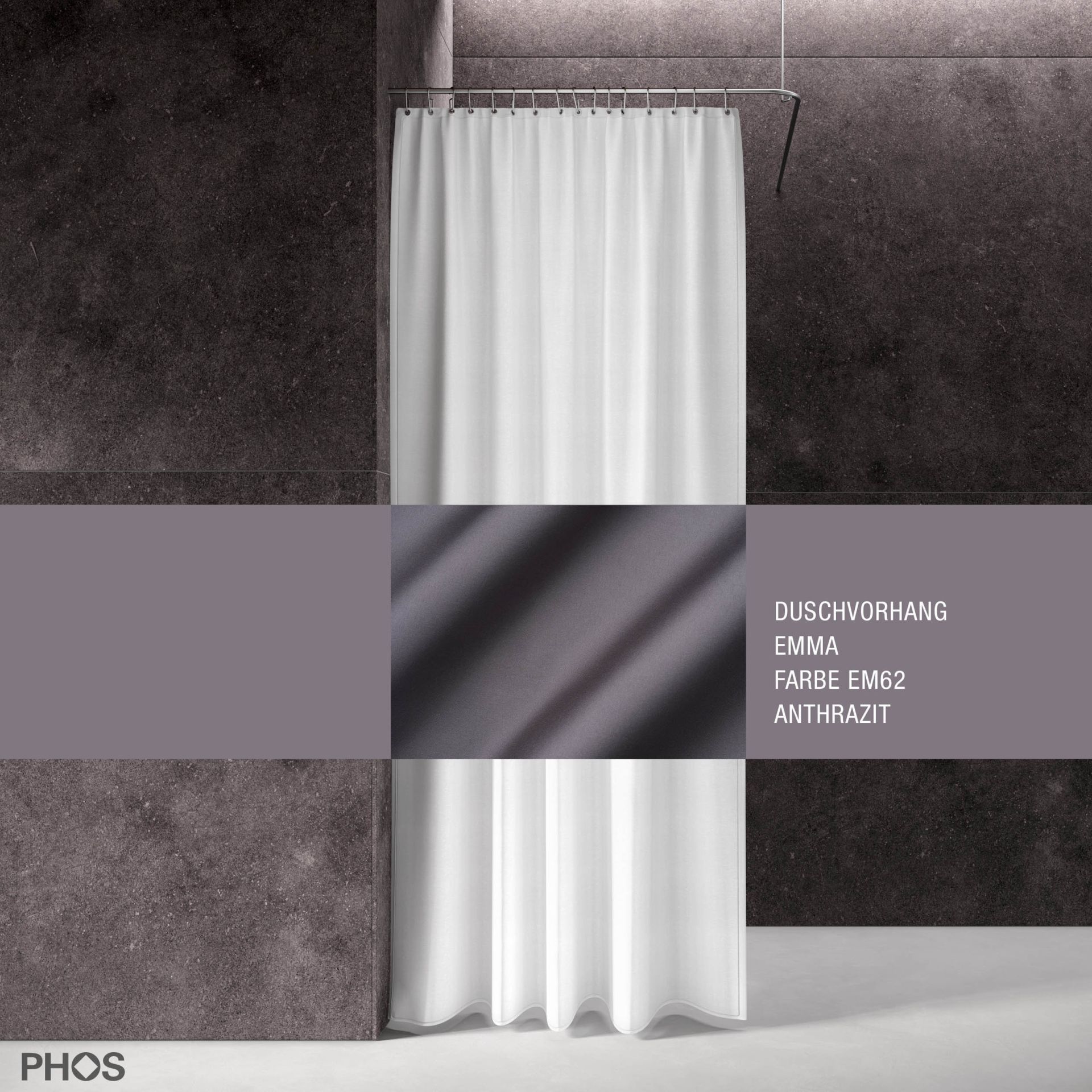 DV-EMMA200-120-EM62 Занавеска для душа эмма антрацит, длина 200 см, ширина 120 см. PHOS 