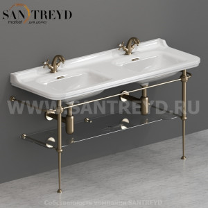 9195K3 Напольная структура из металла для умывальника 150 в комплекте с полочкой из стекла, цвет Бронзовый Kerasan Waldorf Италия