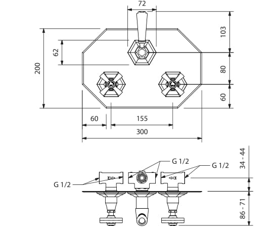 Смеситель для душа с 3 отверстиями и пластиной Park Avenue Crowe ARCH-00066009 - Вид №2