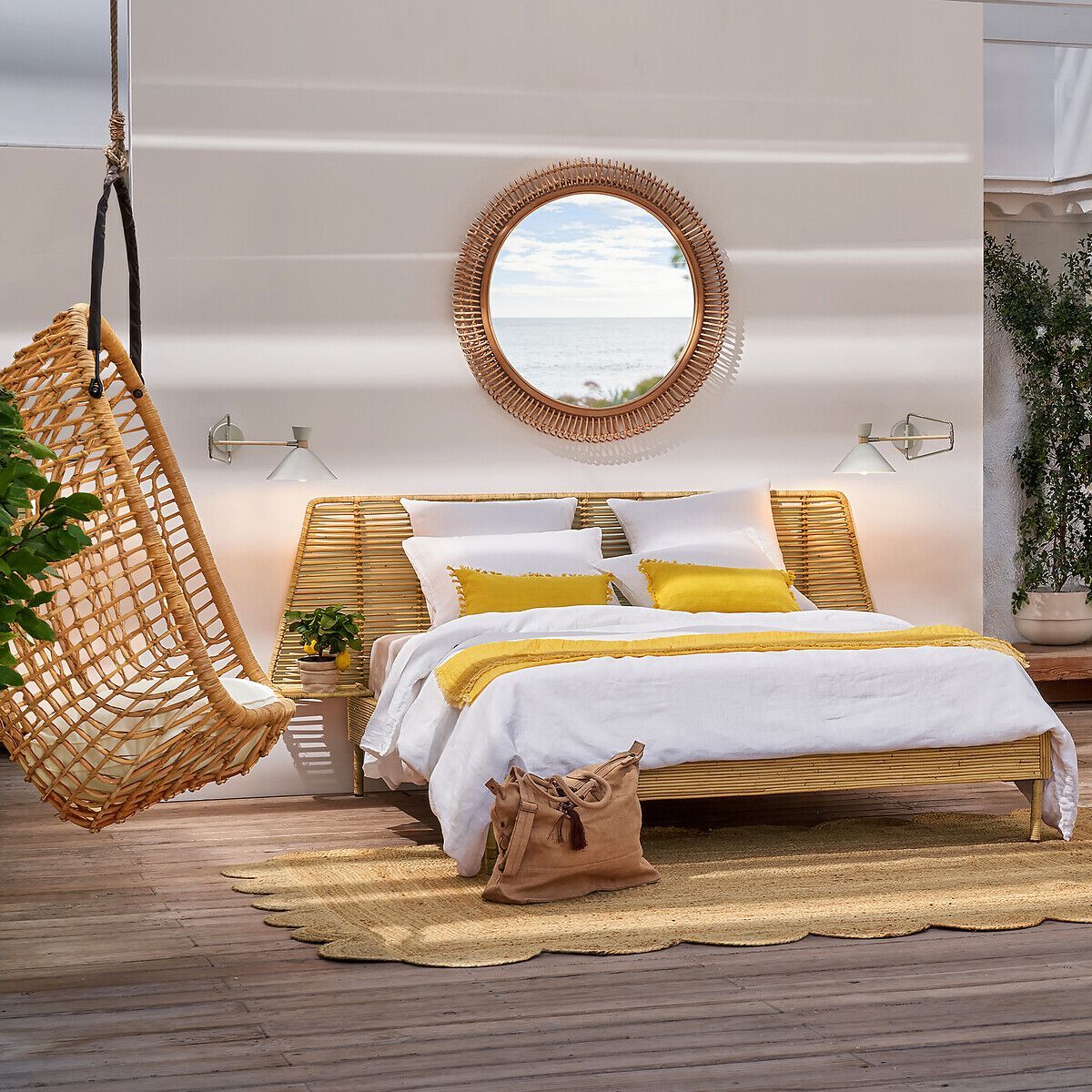 Плетеная двуспальная кровать со встроенными тумбочками AMPM SAGHIL ARCH-00050640 - Вид №7