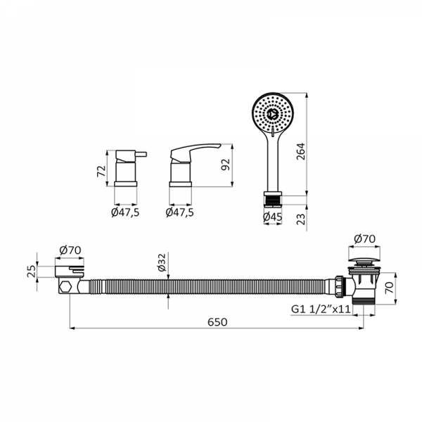 50231500 BASIC Смеситель для ванны для уступа Хром GRB MIXERS  - Вид №1