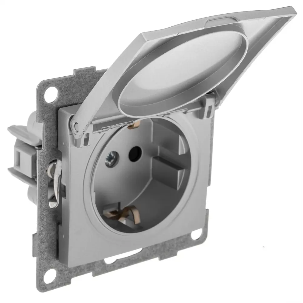 91818409 Розетка встраиваемая Gusi electric Bravo С10Р91-004 с заземлением шторками и крышкой цвет серебро STLM-1103388